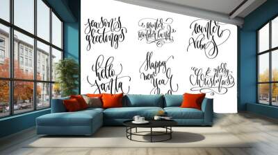 set of 10 hand lettering inscription text to winter holiday desi Wall mural