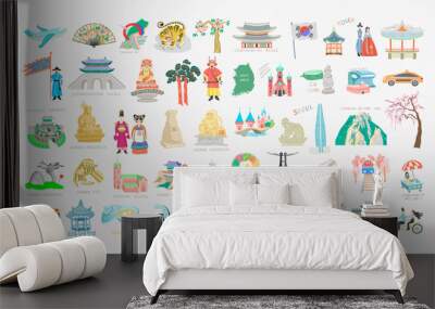 set of 25 doodle vector illustration - sights of South Korea travel collection Wall mural