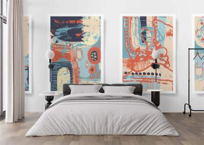 set of four pieces blank A4 sheet contemporary abstract painting Wall mural