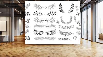 set of hand drawing page dividers borders and arrow, doodle floral design elements Wall mural