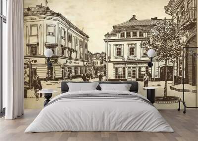 sketch vector illustration of uzhgorod cityscape Wall mural