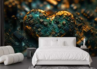 close up of Heart shaped like a microchip Technologies and life Wall mural