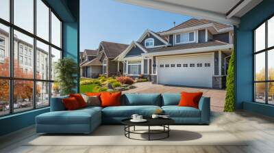 a perfect neighbourhood. houses in suburb at summer in the north america. luxury houses with nice la Wall mural