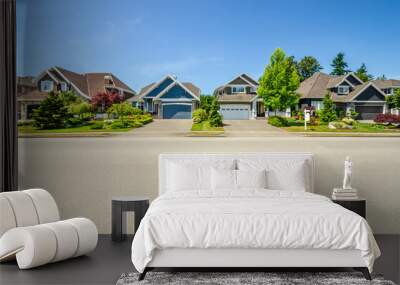 A perfect neighbourhood. Houses in suburb at Summer in the north America. Luxury houses with nice landscape. Wall mural