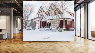 A typical american house in winter. Snow covered. Wall mural