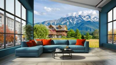 Luxury house over fantastic mountain view at sunny day in Vancouver, Canada. Wall mural