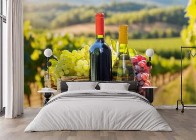 Bottles of red and white wine Wall mural