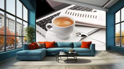 Cappuccino cup on laptop Wall mural