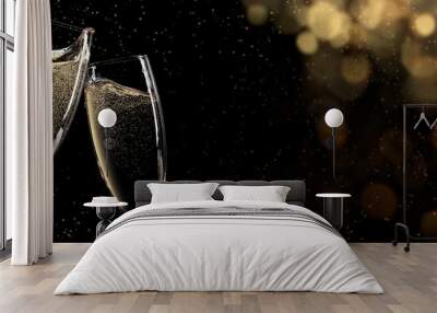 Christmas and New Year greeting card with champagne Wall mural