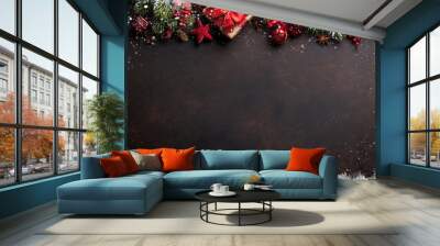 Christmas background with tree and decor Wall mural