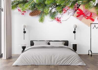 christmas tree branch with gift box Wall mural