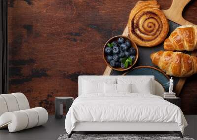 Coffee and croissants breakfast Wall mural