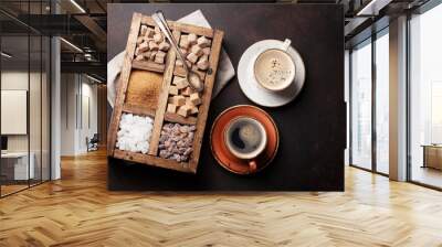 Coffee cups and various brown sugar Wall mural