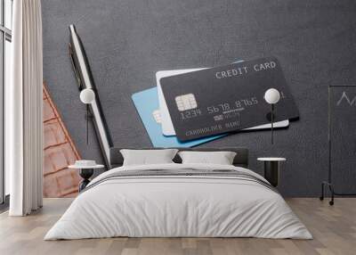 Credit cards on office table Wall mural