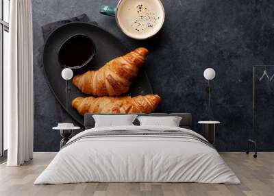 Espresso coffee and croissants for breakfast Wall mural