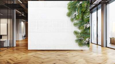 Fir tree over white wood Wall mural