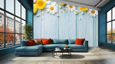 Garden flowers over wood Wall mural