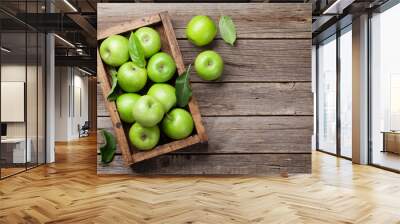 Green apples in wooden box Wall mural