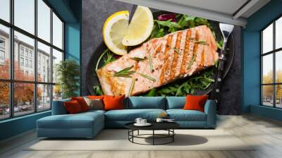 Grilled salmon fish fillet Wall mural