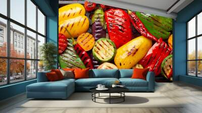 Grilled vegetables cooking on grill Wall mural