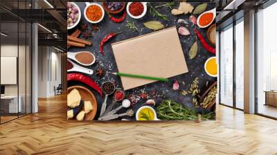 Notepad for your recipe with herbs and spices Wall mural