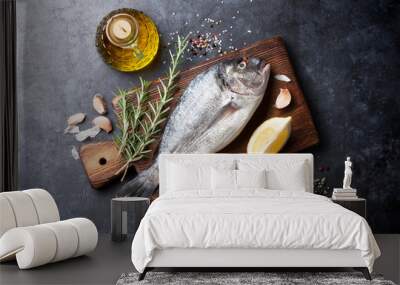 Raw fish cooking ingredients Wall mural