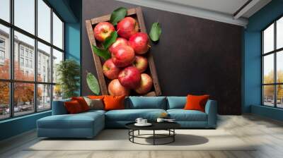 Red apples in wooden box Wall mural