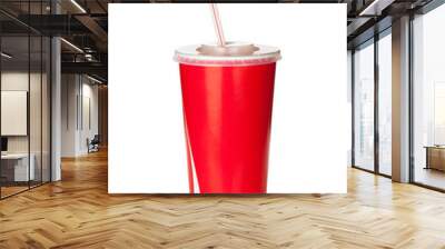 Red disposable cup with drinking straw Wall mural