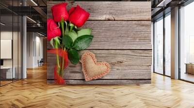 Red roses and Valentine's day heart Wall mural