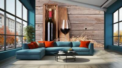 Red wine bottle and wine glasses Wall mural