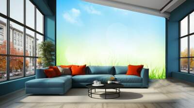 Summer background with floor, grass and bokeh Wall mural