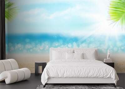 Summer tropical sea with sparkling waves, sand and blue sunny sky Wall mural