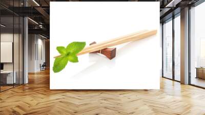 Sushi chopsticks with mint leaves Wall mural