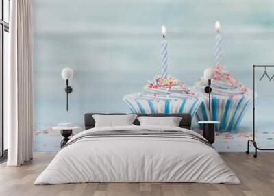 Sweet cupcakes with candles Wall mural