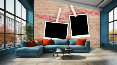 Two blank instant photos with candy hearts Wall mural