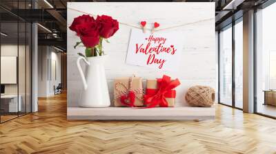 Valentines day card with gifts and flowers Wall mural