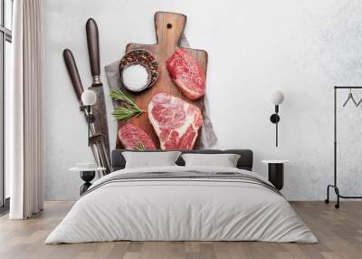 Variety of raw beef steaks Wall mural