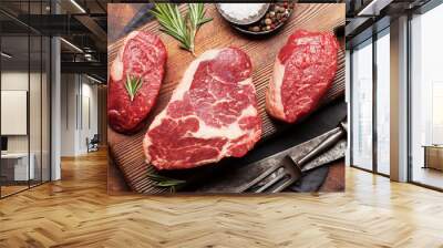 Variety of raw beef steaks Wall mural