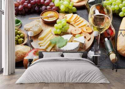 Wine, grape, cheese and honey Wall mural