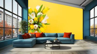 Yellow and white tulip flowers bouquet Wall mural