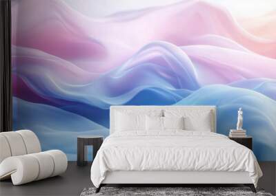 An abstract background with soft, flowing waves of pastel colors, featuring pink and blue gradients. The elegant texture creates a calming and soothing visual effect, ideal for artistic or design conc Wall mural