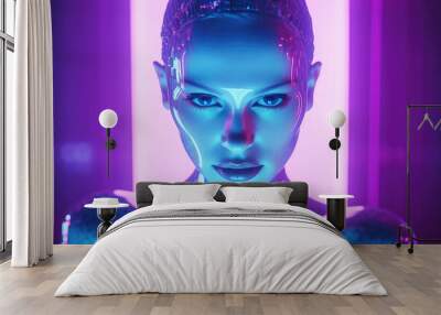 futuristic woman robot with shiny skin Wall mural