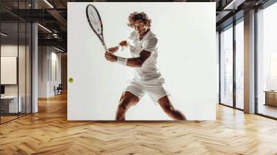 Athletic man playing tennis with intense focus and energy. Wall mural