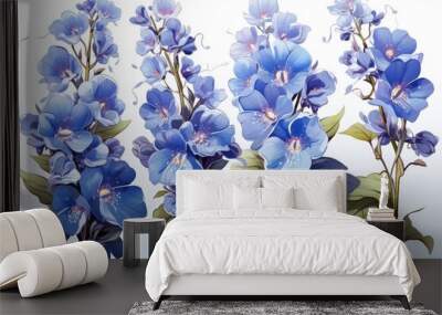 Beautiful flowers with blue bell flowers na background. Generative AI Wall mural