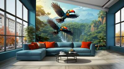 Close-up of two toucan flying outdoors Wall mural