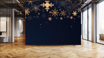 Golden Christmas snowflakes background with gold glitter on black. Generative AI Wall mural