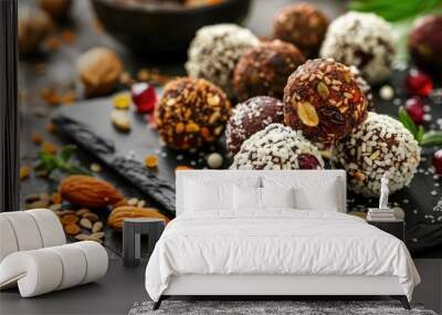 Healthy energy balls made of dried fruits and nuts healthy food. Wall mural