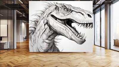 Portrait illustration of raptor dinosaur head on white background Wall mural