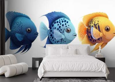 Six colorful angelfish swimming on white background Wall mural