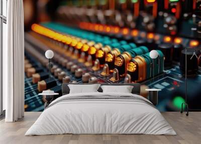 Sound engineer mixing music on audio mixing board Wall mural